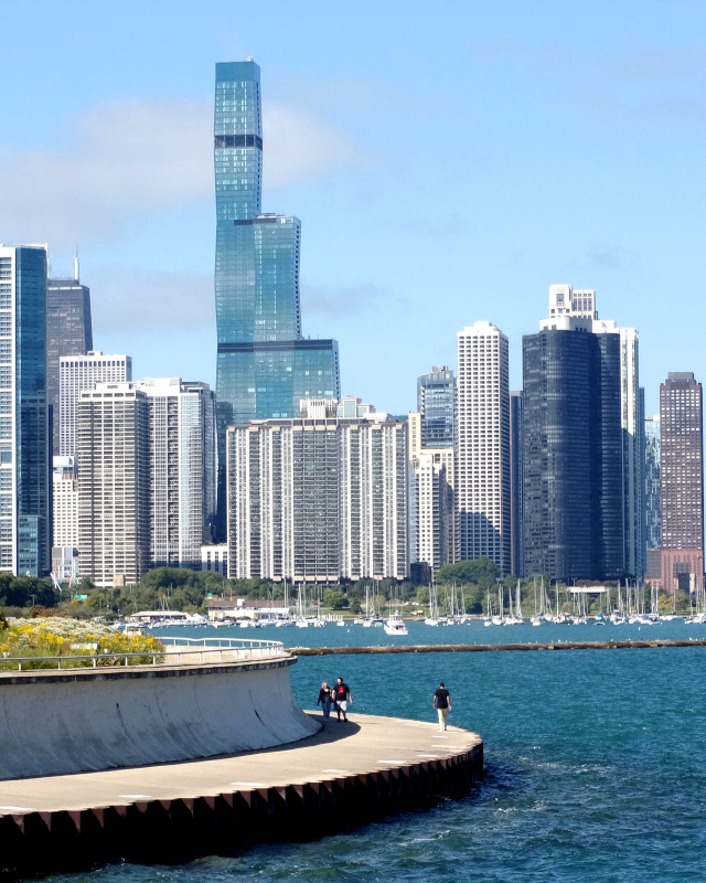 Walking Chicago's waterfront with skyscrapers all around