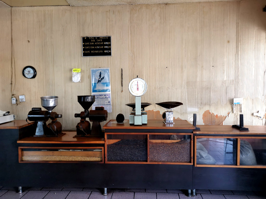 Freshly ground coffee beans at Expendio Cafe in La Paz Mexico