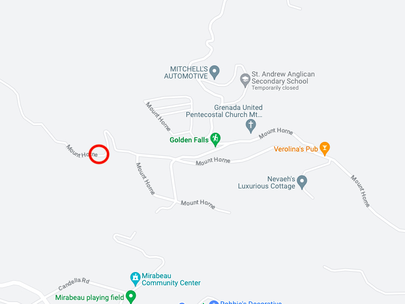 Map showing the starting point of the Mount Saint Catherines Grenada hike