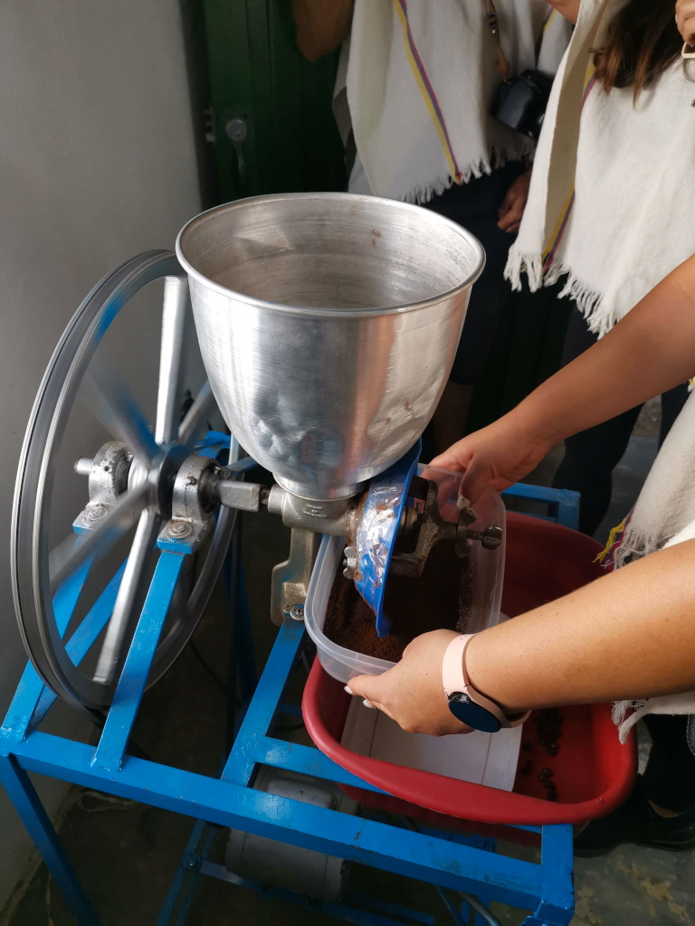 Coffee bean grinder in action